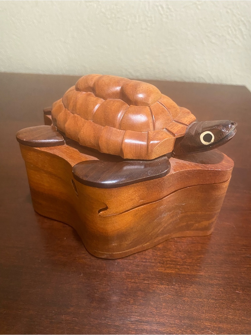 Handcrafted Wooden Turtle Puzzle Trinket Box - Brown